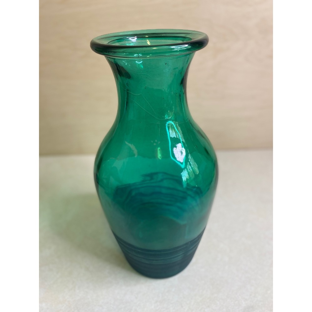 15.5in Large Glass Vase Emerald Green Made Spain Ribbed Base Boho Chic Emerald